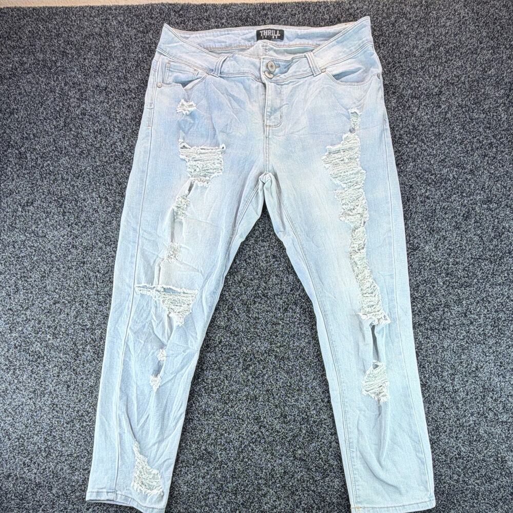 Thrill Girls Skinny Slim Fit Light Wash Blue Denim Jeans, Size 14, 28" Inseam